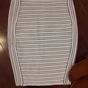 Pink, cream and black striped knit pencil skirt